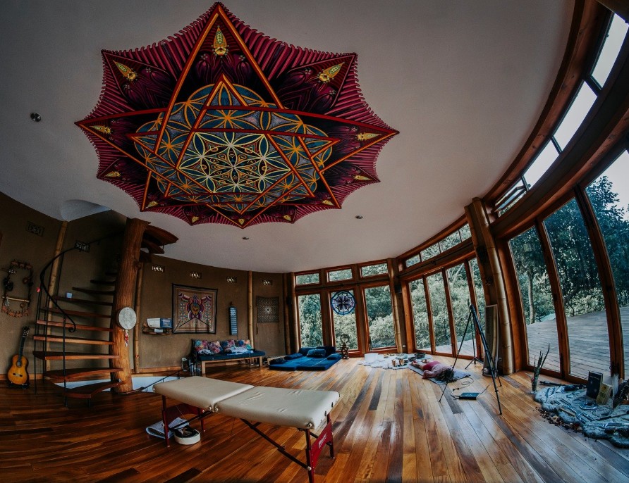 Wellness room interior with mandala ceiling